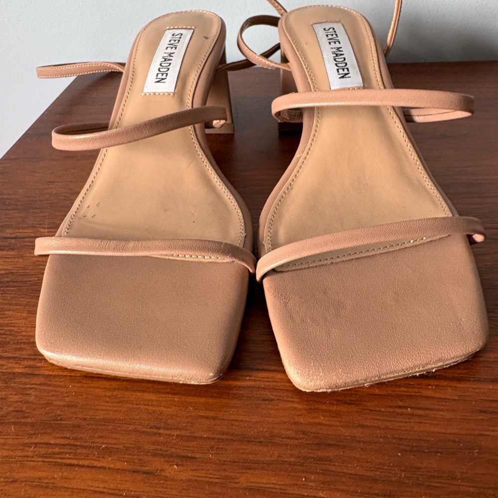 Steve Madden Beige Strappy Block Heel Sandals
